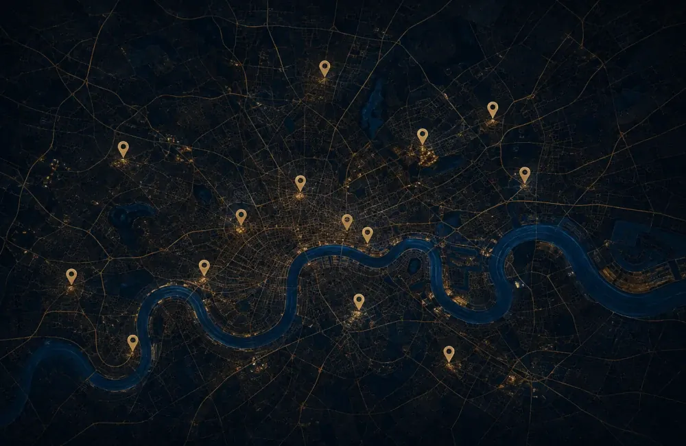 Stylised London map with local meeting areas