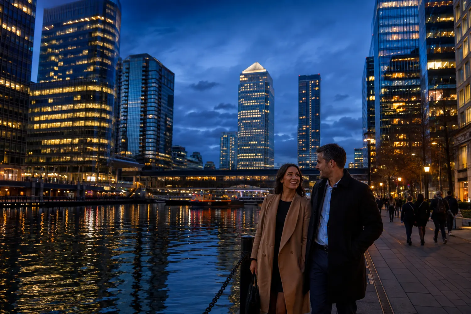 Two adults spending time together in Canary Wharf, London